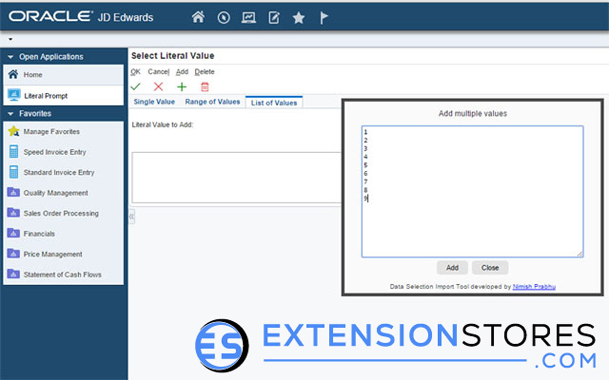 JDE Data Selection Import Tool Extension chrome