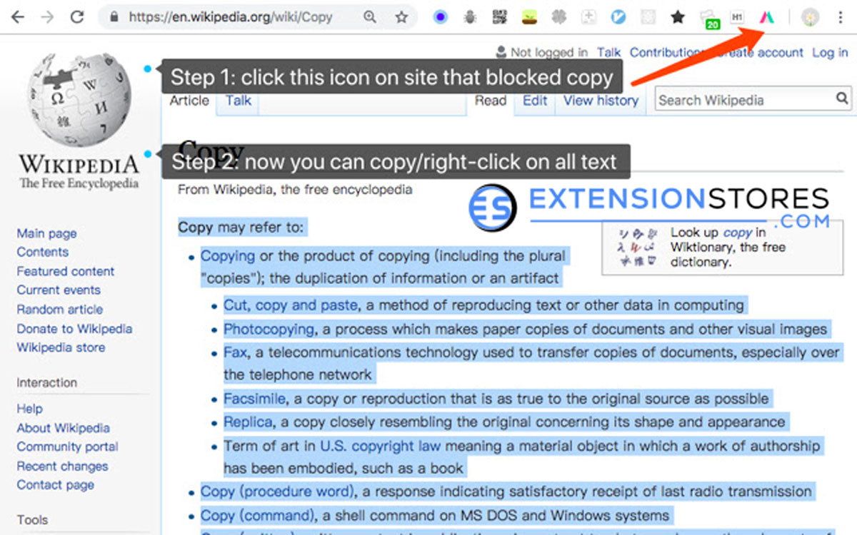 simple allow copy Extension chrome